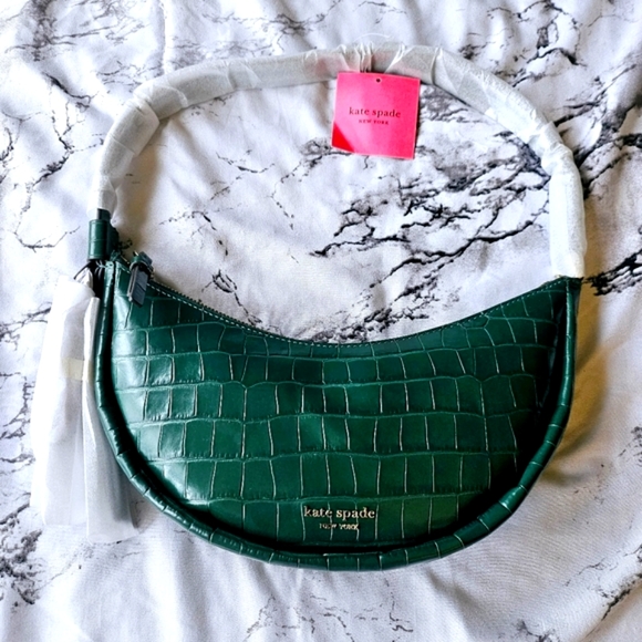 Kate Spade Brand New Limited Edition Crocodile Embossed Green Shoulder Bag Purse - Picture 5 of 7